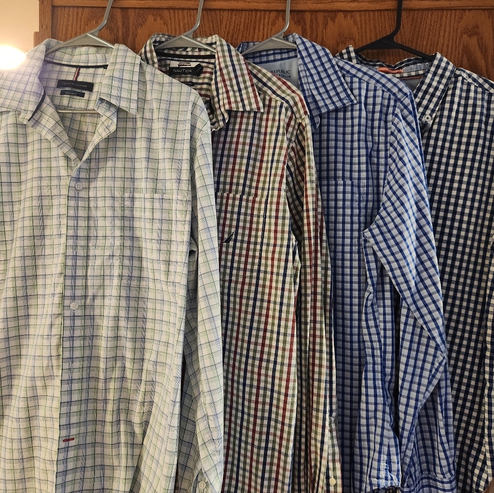 4 Gingham Dress Shirts 4 Piece Bundle Tommy Banana Republic Cactus